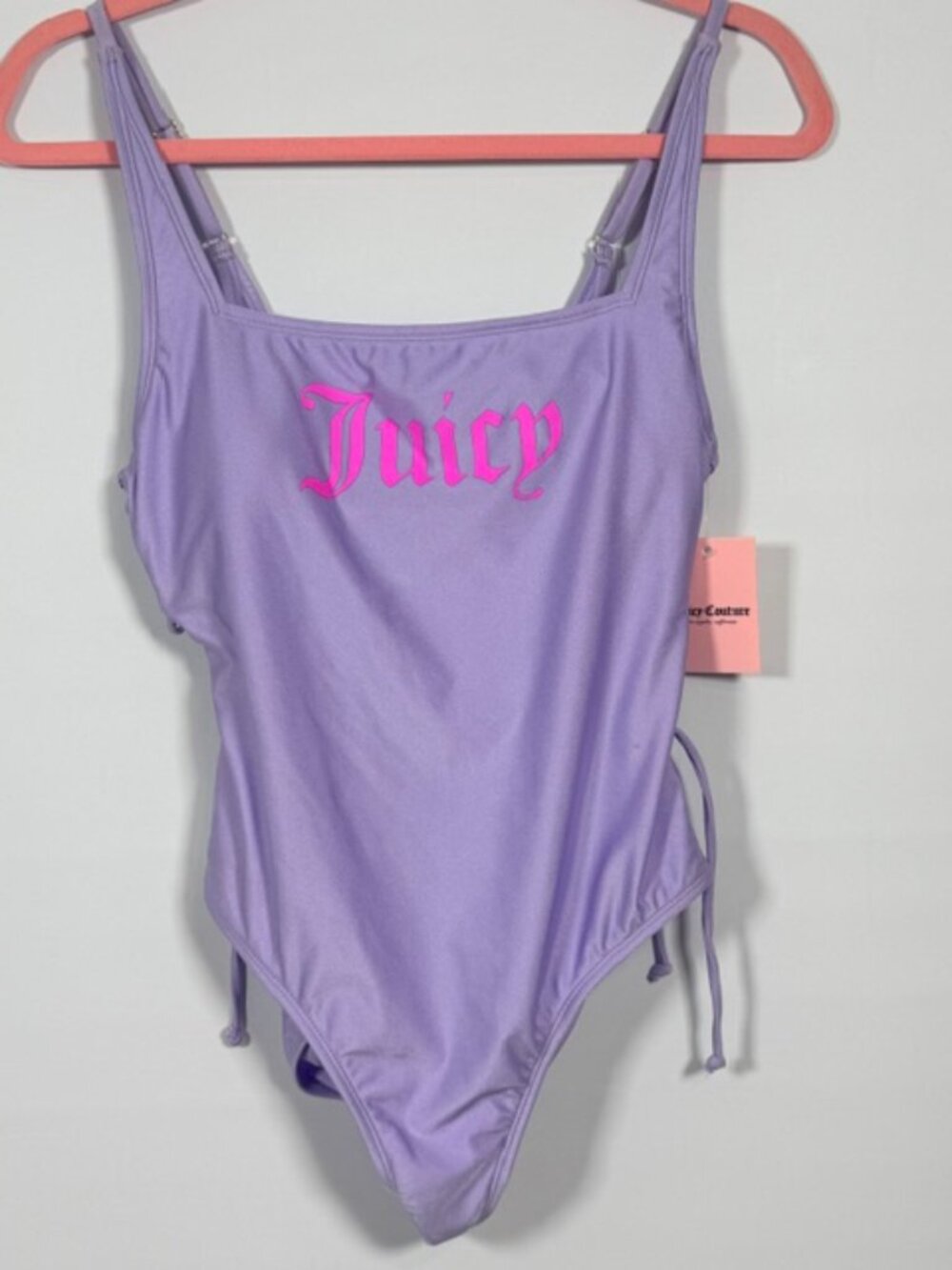 NWT Juicy Couture Y2K One Piece Bathing Suit with Cut Out/Lace-Up Sides Purple L